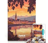 Rompecabezas de 1000 Piezas para Adultos Paisaje Urbano al Atardecer en Zúrich Juegos educativos decoración del hogar colección de Artistas Bellas Artes 38x52cm