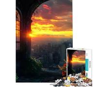 Rompecabezas de 1000 Piezas para Adultos Paisaje Urbano al Atardecer Visto a través de una Ventana Actividades Divertidas para Hacer en casa Un Juego de ingenio artístico para Mayores de 14 años