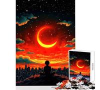 Rompecabezas de 1000 Piezas para Adultos Paisaje Urbano bajo una Luna Creciente decoración del hogar Juguetes Obras de Arte Regalo Juego práctico desafiante para completar tamaño 38x26cm