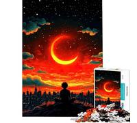 Rompecabezas de 1000 Piezas para Adultos Paisaje Urbano bajo una Luna Creciente Un desafío Educativo Una Obra de Arte Juguetes antiestrés para Mayores de 14 años (38x26cm)