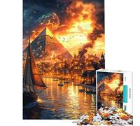 Rompecabezas de 1000 Piezas para Adultos Paisaje Urbano con pirámide y velero Rompecabezas para Adolescentes Juegos Familiares Una Obra de Arte Diversión en casa (Tamaño 38x26cm)