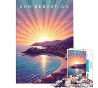 Rompecabezas de 1000 piezas para adultos Paisaje urbano costero de San Sebastián al atardecer Rompecabezas de 1000 piezas Juguetes antiestrés Juego de análisis y lógica que desafía el estrés (38x26cm)