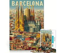 Rompecabezas de 1000 Piezas para Adultos,Paisaje Urbano de Barcelona con Sagrada Familia,Borde, Juego cognitivo,Regalo,Juego de Ocio,Actividad de cumpleaños (38x52cm)