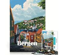 Rompecabezas de 1000 Piezas para Adultos,Paisaje Urbano de Bergen,Noruega,Arte de Corte Fino,Juego Mental,Regalo para Momentos de Tranquilidad,Regalo Divertido de cumpleaños (38x26cm)
