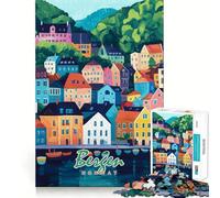 Rompecabezas de 1000 Piezas para Adultos Paisaje Urbano de Bergen,Noruega,Bordes Lisos,Juguete de construcción,Juego Relajante,Escena navideña (50x75cm)