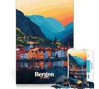 Rompecabezas de 1000 Piezas para Adultos Paisaje Urbano de Bergen,Noruega,Bordes Lisos,Juguete de construcción,Juego Relajante,Escena navideña (38x52cm)