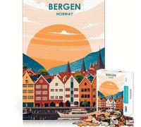 Rompecabezas de 1000 Piezas para Adultos Paisaje Urbano de Bergen,Noruega,con Bordes precisos,diseño artístico,Juego de ingenio,Regalo Ideal para Pasar un rato Agradable y Disfrutar de la Navidad
