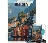 Rompecabezas de 1000 Piezas para Adultos,Paisaje Urbano de Bergen,Noruega,Ideal para Recortar,decoración,Juego para concentrarse,Juego Relajante,Escena navideña,Arte (38x52cm)