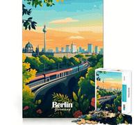 Rompecabezas de 1000 Piezas para Adultos Paisaje Urbano de Berlín con Tren Bordes Juego cognitivo Regalo Ideal para Jugar sin Hacer Nada Juego de cumpleaños (50x75cm)