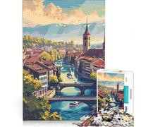 Rompecabezas de 1000 Piezas para Adultos: Paisaje Urbano de Berna, Suiza Juego práctico, antiestrés, Toda la Familia 38x26cm