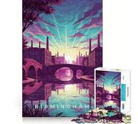 Rompecabezas de 1000 Piezas para Adultos Paisaje Urbano de Birmingham con río y Puentes Juego de Bordes Juego cognitivo Regalo Ideal para Jugar sin Hacer Nada Juego de cumpleaños (50x75cm)