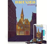 Rompecabezas de 1000 Piezas para Adultos,Paisaje Urbano de Brujas,Bélgica,Corte Exacto,Arte,Juguete cognitivo,Juego para Relajarse, (38x52cm)