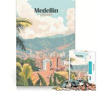 Rompecabezas de 1000 Piezas para Adultos Paisaje Urbano de Medellín,Colombia Póster de Viaje Arte de Corte nítido Desafío Inteligente Juego para el Tiempo Libre Decoración navideña para la Pared