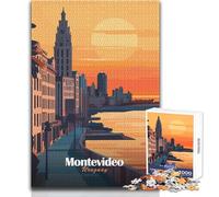 Rompecabezas de 1000 Piezas para Adultos, Paisaje Urbano de Montevideo al Atardecer, Ideal para días de Ocio, Juguete de Corte Ajustado y confiable, tamaño 38x26cm