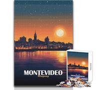 Rompecabezas de 1000 Piezas para Adultos, Paisaje Urbano de Montevideo, Uruguay de Noche, diversión Familiar y Noche de Juegos, Pero Divertido y humorístico, Obra de Arte, Regalo, tamaño 50x75cm
