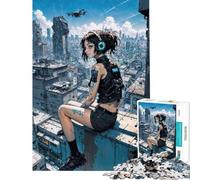 Rompecabezas de 1000 Piezas para Adultos Paisaje Urbano distópico con una niña Juego práctico de ensamblaje Interacción Entre Padres e Hijos (Tamaño 50x75cm)