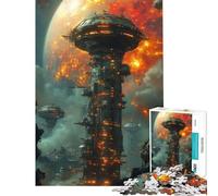 Rompecabezas de 1000 Piezas para Adultos Paisaje Urbano futurista con Torre y Planeta Ayuda a ejercitar el Cerebro Actividades Familiares Juegos educativos Apto para Mayores de 14 años (38x26cm)