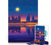 Rompecabezas de 1000 Piezas para Adultos Paisaje Urbano Nocturno con Reflejo,Corte Premium,Juego Estimulante,diversión sin Preocupaciones,decoración navideña (38x52cm)