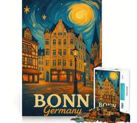Rompecabezas de 1000 Piezas para Adultos,Paisaje Urbano Nocturno de Bonn,Alemania,Pintura,Ajuste, Juego de ingenio,Regalo,Tiempo de Juego Relajante,Juego Divertido de cumpleaños 50x75cm