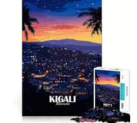 Rompecabezas de 1000 piezas para adultos Paisaje urbano nocturno de Kigali,Ruanda Arte de borde premium Juego de ingenio Regalo ideal para jugar de forma casual o para celebrar un cumpleaños (38x26cm)
