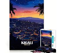 Rompecabezas de 1000 Piezas para Adultos Paisaje Urbano Nocturno de Kigali,Ruanda Rompecabezas de lógica Divertido y fácil de Usar Juego Casual Escena navideña Arte (38x52cm)