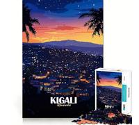 Rompecabezas de 1000 Piezas para Adultos Paisaje Urbano Nocturno de Kigali,Ruanda Rompecabezas de lógica Divertido y fácil de Usar Juego Casual Escena navideña Arte (50x75cm)