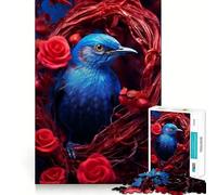 Rompecabezas de 1000 Piezas para Adultos Pájaro Azul,Rosa roja,Corte preciso,Divertido,Juego de lógica,Tiempo de Ocio,Escena navideña 38x26cm