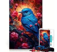 Rompecabezas de 1000 Piezas para Adultos Pájaro Azul y Rosa roja,Piezas de Corte Limpio,Actividad Cerebral Inteligente,diversión para Momentos de Calma,Regalo artístico de cumpleaños 50x75cm