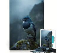 Rompecabezas de 1000 Piezas para Adultos Pájaro Cantor Azul en montañas brumosas Juego de Ajuste preciso,Juego Mental,Regalo,Momento de Juego Relajante,diversión de cumpleaños 50x75cm
