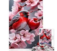 Rompecabezas de 1000 Piezas para Adultos pájaro Rojo sobre Rama de Cerezo Juguete antiestrés Regalo de cumpleaños Juego de ingenio Mejora el Amor Entre Parejas tamaño 50x75cm