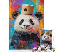 Rompecabezas de 1000 Piezas para Adultos Panda Colorido con Sombrero de Papel higiénico Rompecabezas para Adultos Juego Divertido de armar Toda la Familia (tamaño 50x75cm)