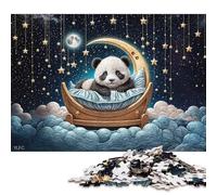 Rompecabezas de 1000 Piezas para Adultos: Panda durmiendo sobre la Luna Creciente. Rompecabezas Cuadrados creativos para Adultos. Rompecabezas Decorativos para el hogar (75x50cm).