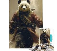 Rompecabezas de 1000 Piezas para Adultos Panda Guerrero Samurai Diversión en casa Juego práctico de Corte de precisión Apto para Mayores de 14 años 38x26cm