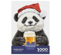 Rompecabezas De 1000 Piezas para Adultos Panda in Santa Hat with Beer Rompecabezas para Adultos Juguetes Antiestrés Patrón De Montaje Oferta como Regalo para Toda La Familia 70x50cm/1000pcs