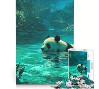 Rompecabezas de 1000 Piezas para Adultos Panda Nadando en Agua Turquesa Juegos relajantes decoración para el hogar Toda la Familia 38x52cm