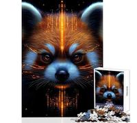 Rompecabezas de 1000 Piezas para Adultos Panda Rojo con líneas Luminosas Juegos relajantes de Animales para Toda la Familia Juguetes de decoración para el hogar Entrena tu Cerebro y Tus Manos