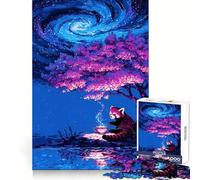 Rompecabezas de 1000 Piezas para Adultos Panda Rojo Tomando té bajo un Cielo galáctico Juguete de lógica para aliviar el estrés Corte de precisión Regalo Ideal para Festivales (38x26cm)