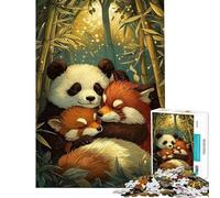 Rompecabezas de 1000 Piezas para Adultos Panda y Pandas Rojos durmiendo Rompecabezas de Juguete para Adultos decoración de Pared Carrera de Velocidad Manual cumpleaños y Navidad