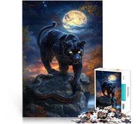 Rompecabezas de 1000 Piezas para Adultos “Pantera Negra Bajo la Luna” Madera,Apto para Mayores de 14 años. Decoración del hogar Regalo de cumpleaños。tamaño:50x75cm/19.68x29.52pulgada