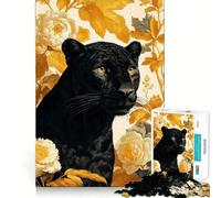 Rompecabezas de 1000 Piezas para Adultos Pantera Negra con Fondo Floral,Piezas de Corte Limpio,Actividad Cerebral Inteligente,diversión para Momentos de Calma,Regalo artístico de cumpleaños 50x75cm