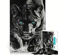 Rompecabezas de 1000 Piezas para Adultos Pantera Negra con Ojos Azules Juego de Ajuste preciso,Regalo para ejercitar la Mente,Momento de Juego Relajante,diversión de cumpleaños 50x75cm