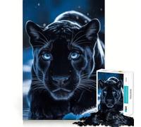Rompecabezas de 1000 Piezas para Adultos Pantera Negra con Ojos Azules,Juego de Bordes limpios,Juego de lógica,Juego de Entretenimiento,decoración navideña 50x75cm
