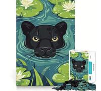 Rompecabezas de 1000 Piezas para Adultos Pantera Negra en un Estanque de nenúfares Decoración Elegante y Funcional Juego Divertido y Estimulante para la Mente Ideal para Jugar a la Paz