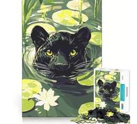 Rompecabezas de 1000 Piezas para Adultos Pantera Negra en un Estanque de nenúfares Juego de Ajuste preciso,Regalo para ejercitar la Mente,Momento de Juego Relajante,diversión de cumpleaños 38x26cm