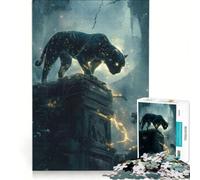 Rompecabezas de 1000 Piezas para Adultos: Pantera Negra sobre ruinas Antiguas, Juego de ingenio, Actividades Familiares, cumpleaños y Navidad 38x26cm