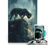Rompecabezas de 1000 Piezas para Adultos: Pantera Negra sobre ruinas Antiguas Juego práctico, antiestrés, Toda la Familia 50x75cm