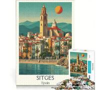 Rompecabezas de 1000 Piezas para Adultos: Paraíso costero de Sitges, Juego de ingenio, antiestrés, Cada Pieza es única 50x75cm