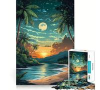 Rompecabezas de 1000 Piezas para Adultos Paraíso Tropical al Atardecer, Piezas de Corte Limpio, Juego de Habilidad Mental, Momento de Calma, diversión, Escena navideña, Arte (38x26cm)