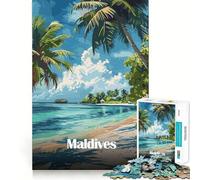 Rompecabezas de 1000 Piezas para Adultos Paraíso Tropical de Las Maldivas,Arte de Borde Premium,Rompecabezas,Regalo,Juego Casual,Actividad de cumpleaños (50x75cm)