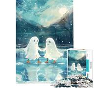 Rompecabezas de 1000 Piezas para Adultos Pareja de Fantasmas patinando sobre Hielo Juguetes de Invierno y Nieve Juegos educativos Juego práctico de análisis y lógica Regalo Divertido (tamaño 38x52cm)